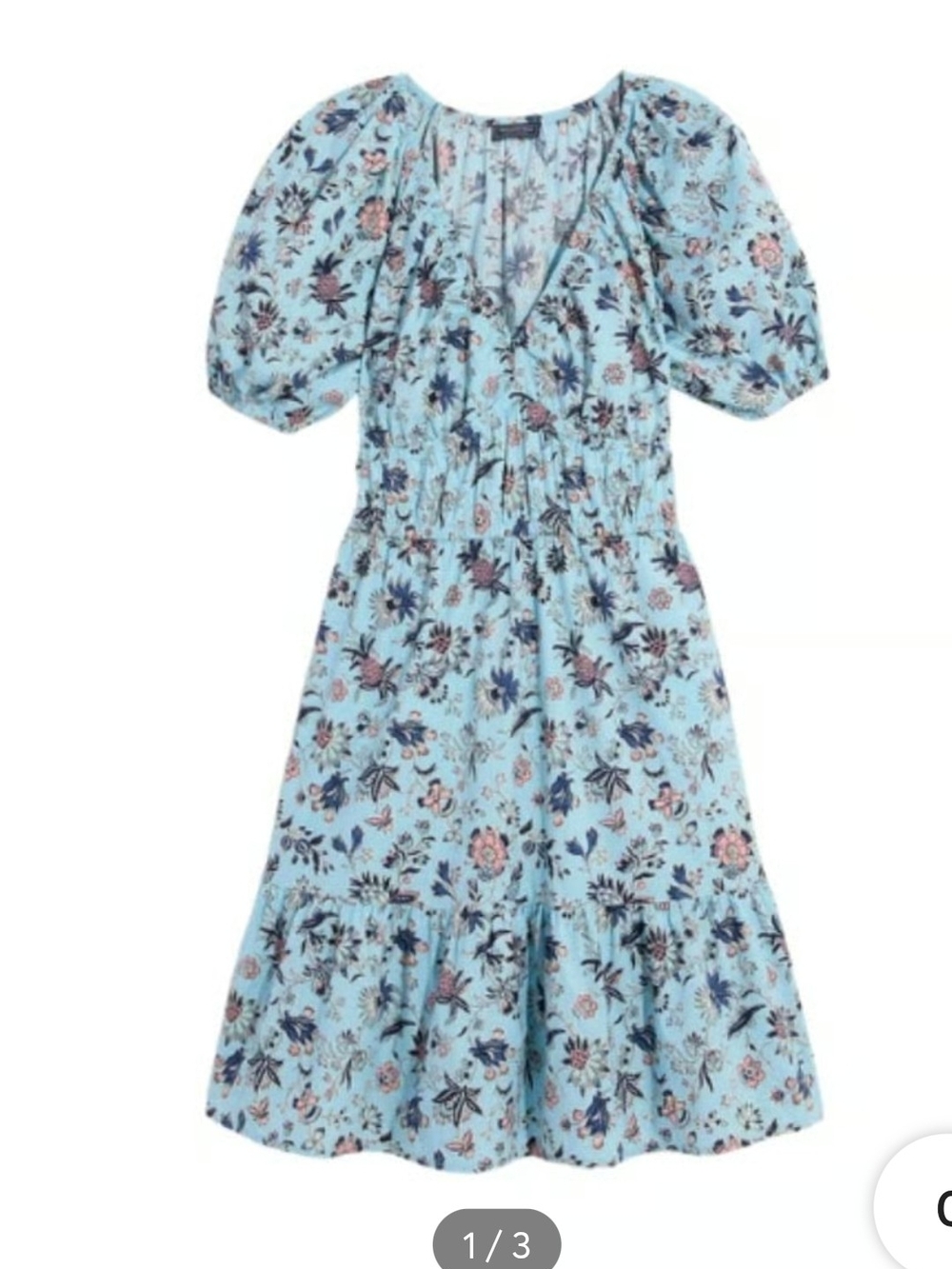 Vineyard Vines Marina Floral Puff Sleeve Mini Dress in Light Blue With Pink